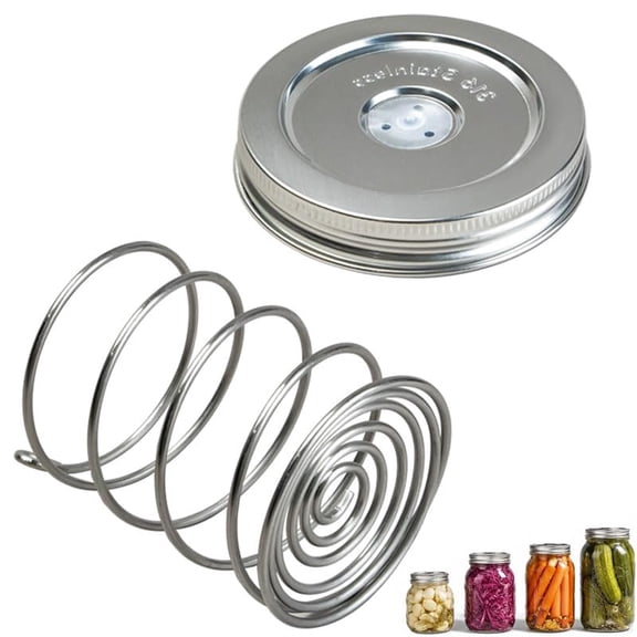 Stainless Steel Fermentation Lids Kit with Springs and Silicone Airlock for 16/24/32/64Oz Wide Mouth Mason Jars, Fermenting Set for Pickling, Kimchi, Kombucha & Sauerkraut