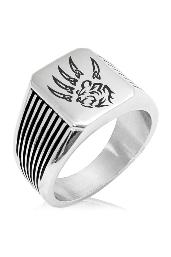 Stainless Steel Ferocious Bear Claw Needle Stripe Pattern Biker Style Polished Ring