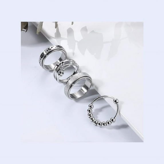 Stainless Steel Fidget Anxiety Ring for Women Men Fidget Spinner Rings Moon Star Celtic Stress Relieving Spinning Ring Wedding Band Rings Set,4-6Pcs