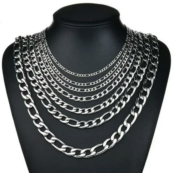 Stainless Steel Figaro Chain 16"- 30" Necklace Men Women 3/4/5/7/9/10/12mm
