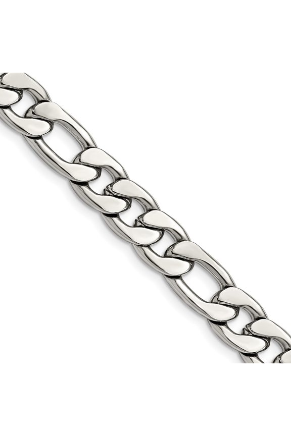 Stainless Steel Figaro Chain Necklace Chisel Polished 8.75 mm 24 inch 8.4
