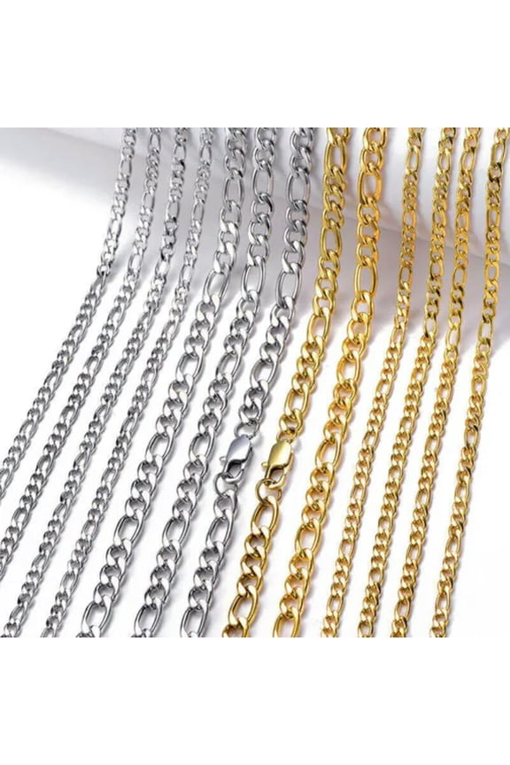 Stainless Steel Figaro Rope Chain Silver 16"-36" Necklace 3/4/5/6/7/9/12mm