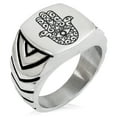 thumbnail image 1 of Stainless Steel Filigree Hamsa Hand of Fatima Chevron Pattern Biker Style Polished Ring, 1 of 1