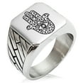 thumbnail image 1 of Stainless Steel Filigree Hamsa Hand of Fatima Geometric Pattern Biker Style Polished Ring, 1 of 1