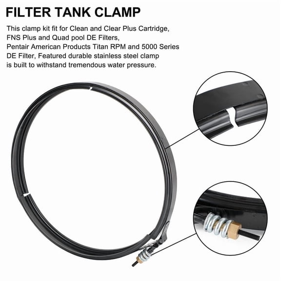 Stainless Steel Filter Clamp Kit Replaces 190003, Fits Pentair Clean & Clear Plus FNS Plus Quad DE, 1-Pack