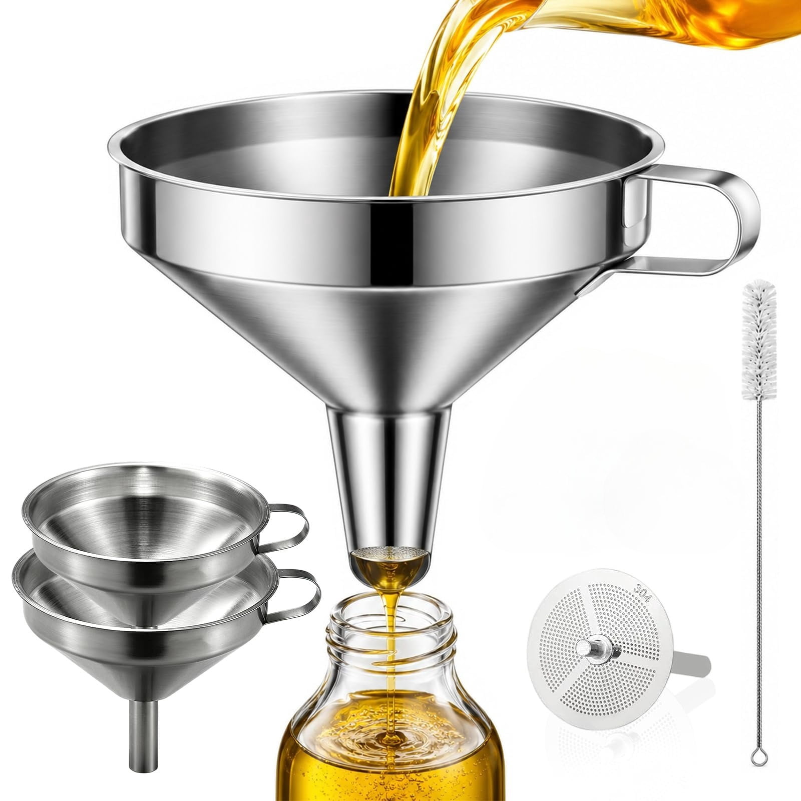 Stainless Steel Filter Funnel with Strainer, Cooking Funnel for ...