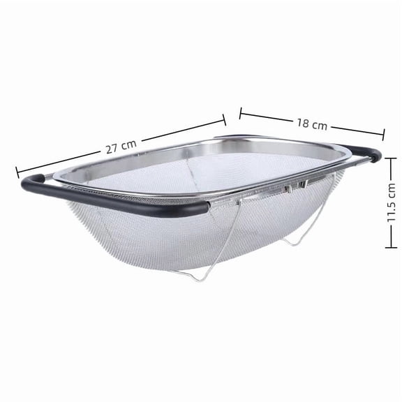 Stainless Steel Fine Mesh Colander with Expandable Over-Sink Design and Rubber Grip Handles, Dishwasher Safe for Draining Pasta, Rice, Vegetables, Compact Storage