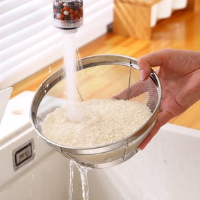 Stainless Steel Fine Mesh Colander, Round Rice Washing Strainer Basket, Metal Sieve for Rinsing Rice, Fruits, Vegetables, and Pasta