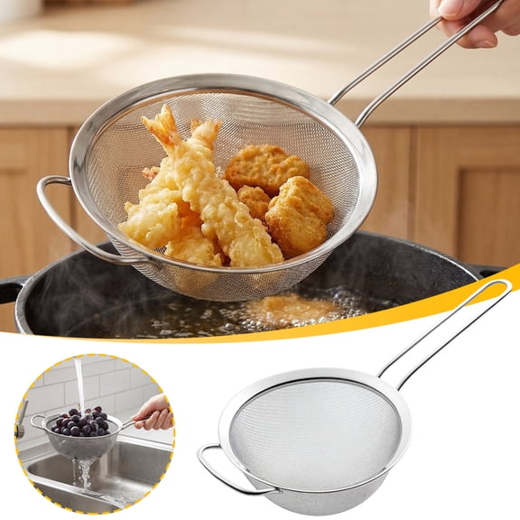 Stainless Steel Fine Mesh Skimmer Spoon, 304 Ultra Fine Strainer, Slotted Cooking Ladle, Durable Scoop for Frying Sauce Food Prep