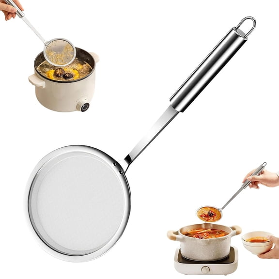 Stainless Steel Fine Mesh Skimmer Spoon for Frying – 304 Extra Fine Strainer Ladle for Grease, Foam, Broth and Sauces