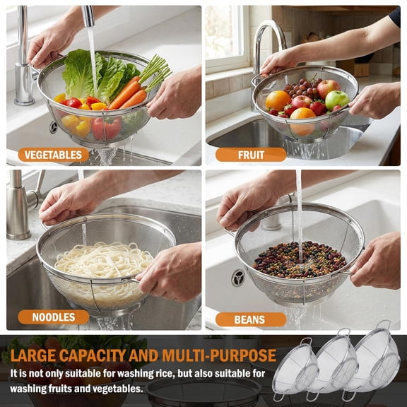 Stainless Steel Fine Mesh Strainer - Rust-Resistant Colander with Ergonomic Handle, Ultra-Fine Flour Sifter, Dishwasher-Safe & Stable Design, Silver