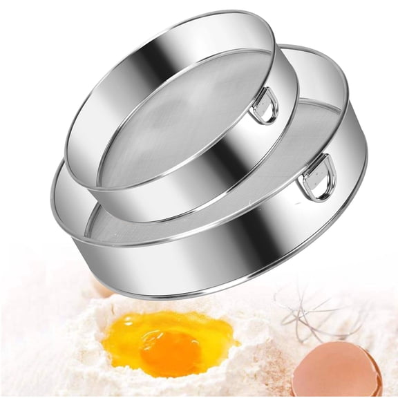 Stainless Steel Fine Mesh Strainers Flour Sieve, 60 Mesh Round Sifter for Baking Cake Bread (2 Count)