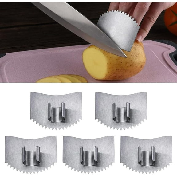 Stainless Steel Finger Guard, 2025 New Kitchen Finger Protector, Adjustable Food Cutting Protector for Home Cooking, Safety Finger Protector for Professional Chefs Cutting, Chopping, Dicing (5 Pcs)