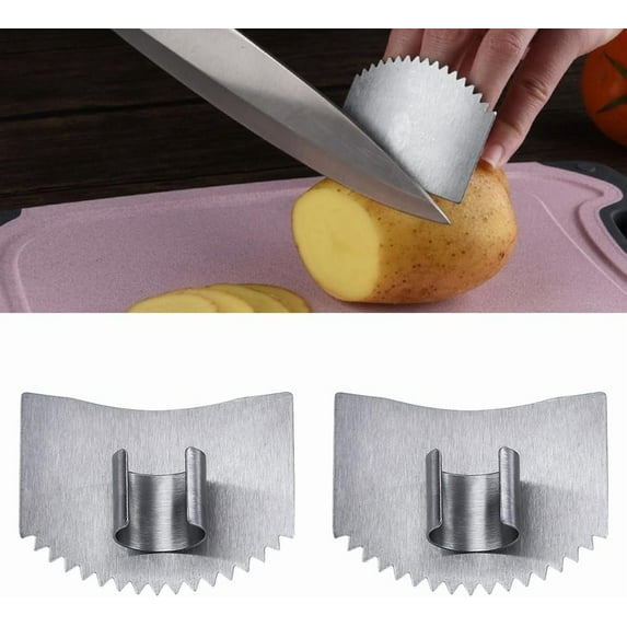 Stainless Steel Finger Guard, 2025 Upgraded Finger Guards for Cutting Food, Finger Protector for Slicing Chopping Vegetables Fruits and Meat, Kitchen Gadgets Tools Avoid Hurting (2 Pcs)