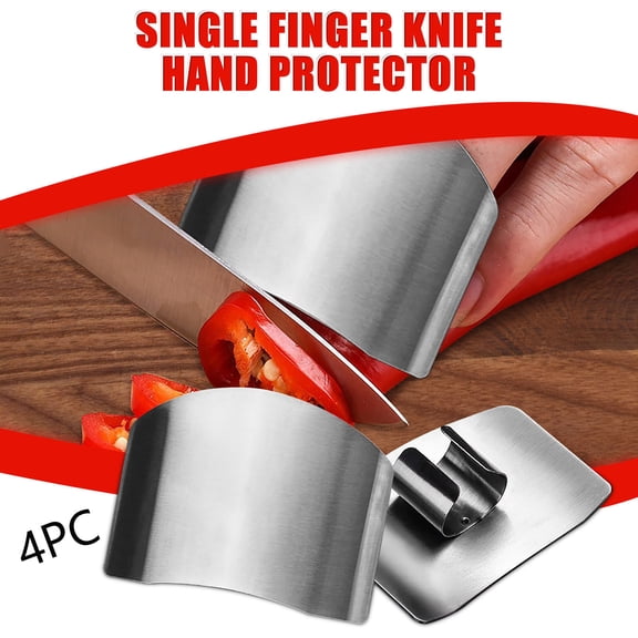 Stainless Steel Finger Guard for Cutting Vegetables and Meat | 4-Piece Kitchen Safety Tool Set | Adjustable Ring Fits All Finger Sizes | Protects Hands While Slicing and Dicing | Dishwasher Safe