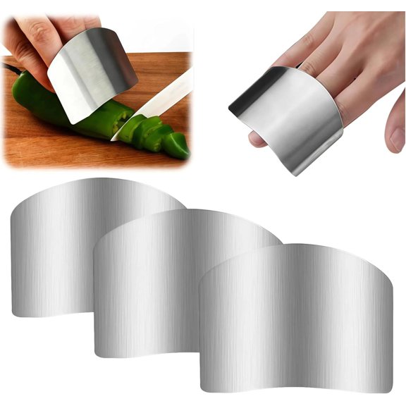 Stainless Steel Finger Guard for Cutting Food, Adjustable Hand Protector Tool for Chopping Dicing Slicing, Kitchen Safety Shield (3PCS)