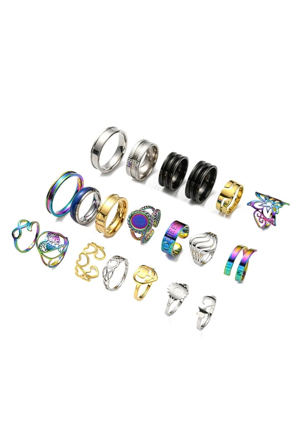 Stainless Steel Finger Rings Mixed Shapes Mixed Color 1.5~20mm Inner Diameter: 16.8~23.2mm DIY