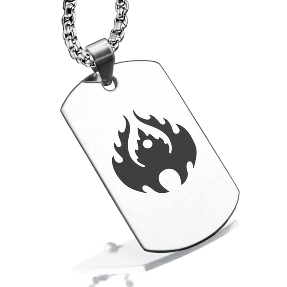 Stainless Steel Fire Element Dog Tag Pendant Necklace