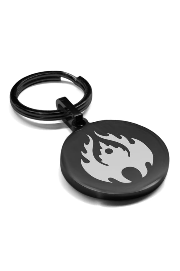 Stainless Steel Fire Element Round Medallion Keychain Circle Ring