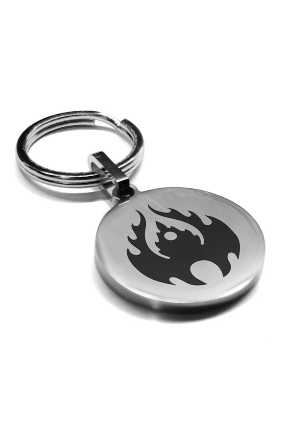 Stainless Steel Fire Element Round Medallion Keychain Circle Ring