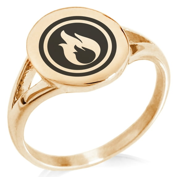 Tioneer Stainless Steel Fire Element Rune Minimalist CZ Oval Top Polished Signet Ring