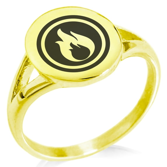 Stainless Steel Fire Element Rune Minimalist Oval Top Polished Statement Signet Ring