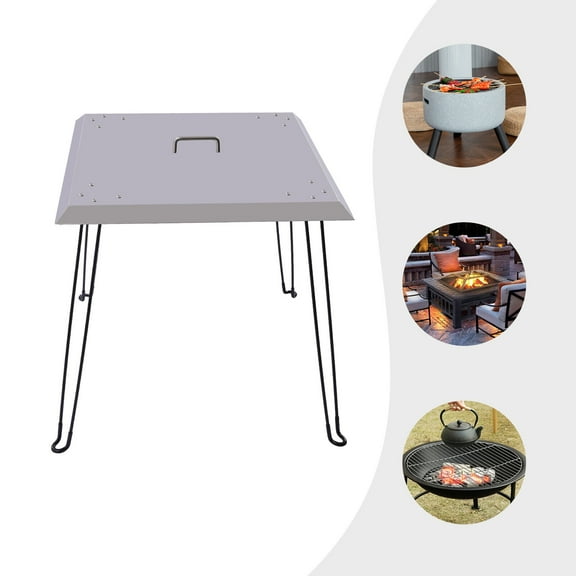 Stainless Steel Fire Pit Heat Deflector Heat And Air Deflector Foldable Square Lid Cover Stainless 24*24" W/Handle