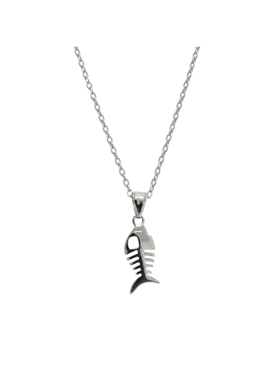 Stainless Steel Fish Bone Pendant Necklace for Women & Men, Minimalist Animal Skeleton Charm Necklace, Silver Chain Jewelry Gift