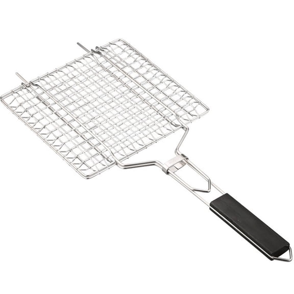 Stainless Steel Fish Grill Basket Foldable Portable With Handle Non-Stick Net