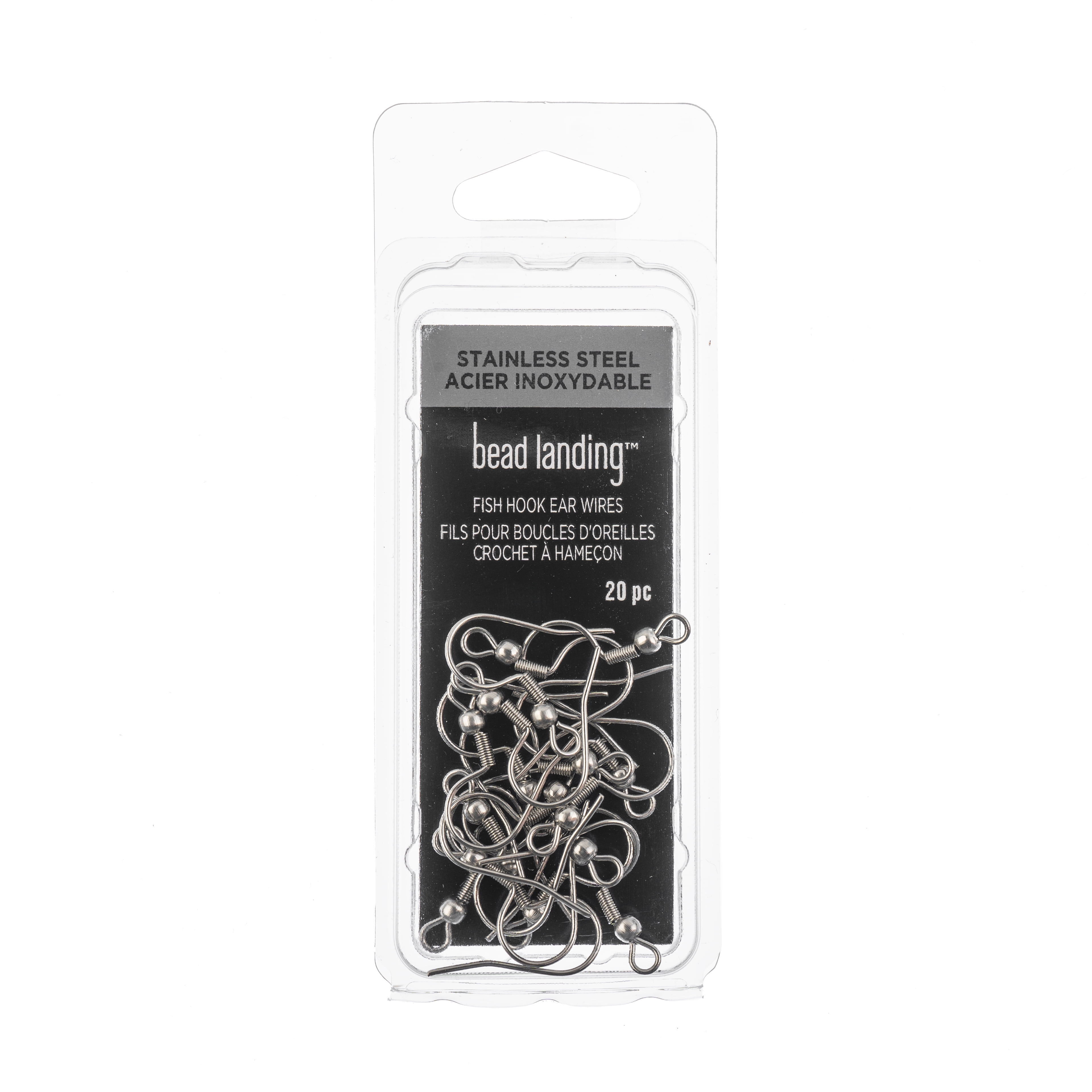 Bead Landing Stainless Steel Fish Hook Ear Wires - 20mm Earring Findings, 20 Per Pack, 240 Total for DIY Dangle Earrings & Jewelry Making, 12 Pack