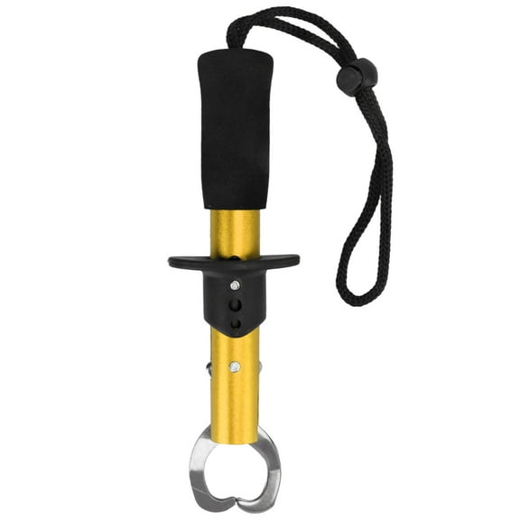 Stainless Steel Fish Lip Gripper - Fishing Tool with Wrist Strap for Secure Fish Handling - Gold Fishing Gear Accessory