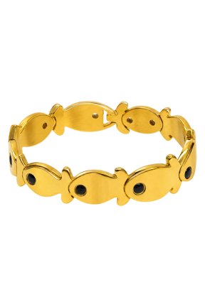 Stainless Steel Fish Rhinestone Jet Size 7 Polished Design Ring Gold R117