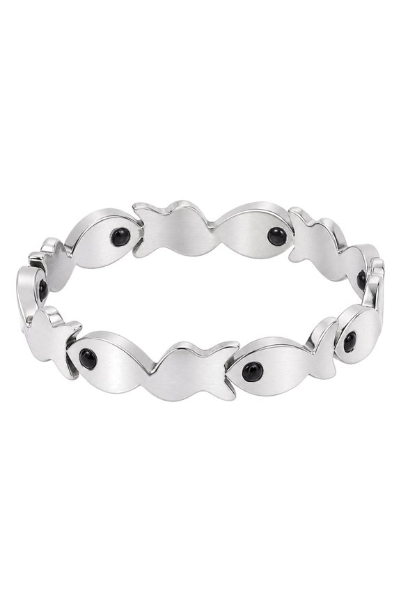 Stainless Steel Fish Rhinestone Jet Size 7 Polished Design Ring Silver R117