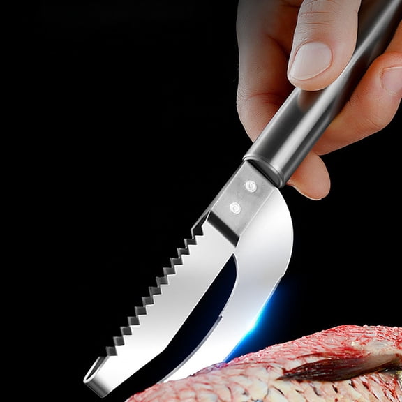 Stainless Steel Fish Scale Remover, Multifunctional Fish Cleaning Tool With Serrated Scraper and Gutting Edge, Handheld Kitchen Utensil for Seafood Preparation and Cooking