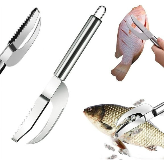 Stainless Steel Fish Scale Scraper Tool - Multifunctional Kitchen Descaling Knife with Serrated Edges for Gutting and Cleaning - Lightweight 60g Non-Slip Handle for Home Cooking Seafood Preparation