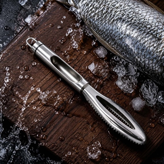 Stainless Steel Fish Scaler Fast Descaling Tool with Serrated Blade & Comfortable Grip, Rustproof Heavy Duty Fish Scaler Remover for Kitchen Seafood Prep, Dishwasher Safe, 304 Food Grade