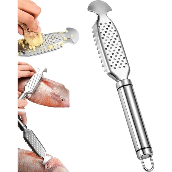 Stainless Steel Fish Scaler & Grater, 2-in-1 Multifunction Descaler for Fish Cleaning