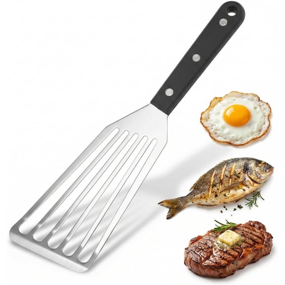 Stainless Steel Fish Spatula - Ideal Length Slotted Turner with High Heat Resistant ABS Handle - Heavy Duty Thick Flipper Cooking & GrillingLarge ABS handle