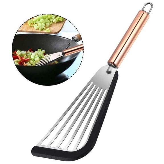 Stainless Steel Fish Spatula with Silicone Edge Slotted Turner Flexible Nonstick Griddle Flop lifter Kitchen Utensil,Fish Turner,Slotted Spatula,1PC,Black