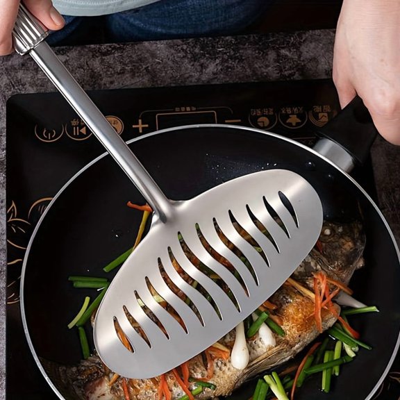 Stainless Steel Fish & Steak Turner - Multi-Functional Non-Scratch Flipping Spatula with Ergonomic Handle for Grilling, Frying, Baking - Durable Kitchen Tool for Home Cooks & Professional Chefs
