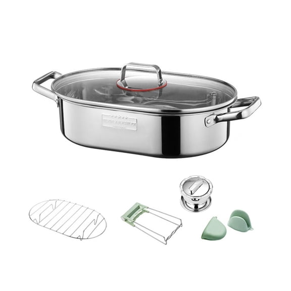Stainless Steel Fish Steamer with Steaming Rack Pasta Stock Pot Oval Cookware for Steaming Fish,Boiling Soup Easy to Use
