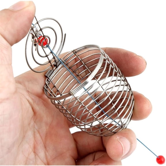 Stainless Steel Fishing Bait Cage with Spring Lid for Controlled Bait Release Portable and Lightweight Trap for Smelt Eels Crab Lobster Shrimp Crawfish