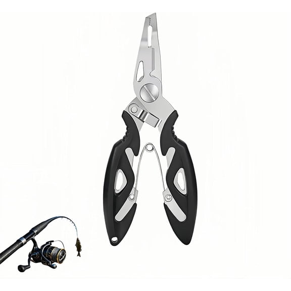 Stainless Steel Fishing Multi-Tool Pliers, Spring-Loaded with Line Cutter & Hook Remover, Non-Slip Grip for Saltwater