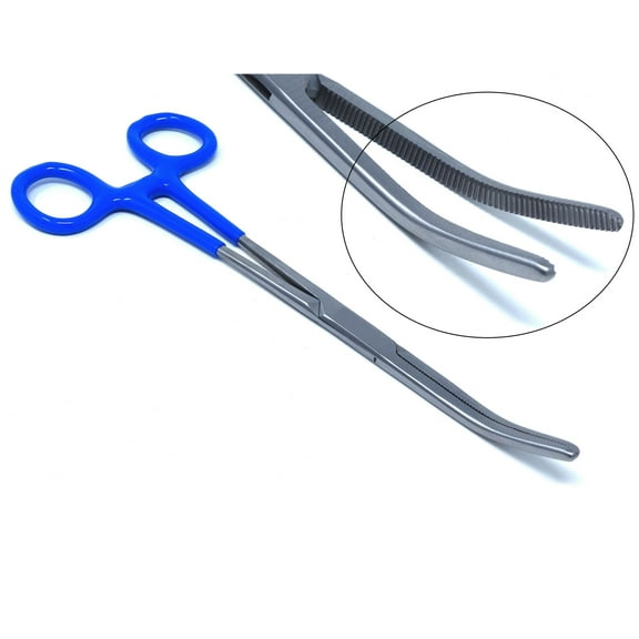 Stainless Steel Fishing Pliers Anglers Catch & Release Serrated Tool, Blue Vinyl Grip 8" Curved