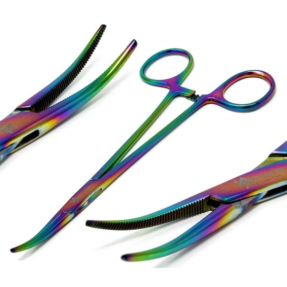 Stainless Steel Fishing Pliers Anglers Catch & Release Serrated Tool, Multicolor 6" Curved
