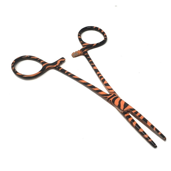 Stainless Steel Fishing Pliers Anglers Catch & Release Serrated Tool, Orange Swirls 5.5" Straight