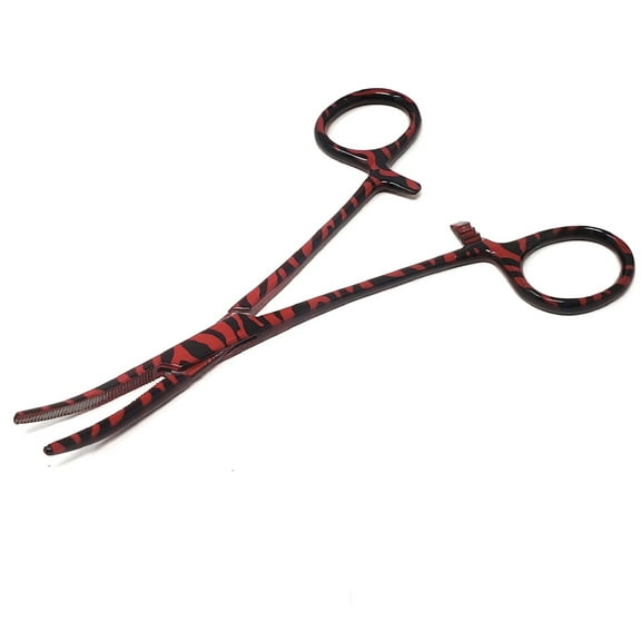 Stainless Steel Fishing Pliers Anglers Catch & Release Serrated Tool, Red Swirls 5.5" Curved