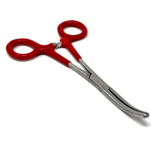 Stainless Steel Fishing Pliers Anglers Catch & Release Serrated Tool, Red Vinyl Grip 6" Curved