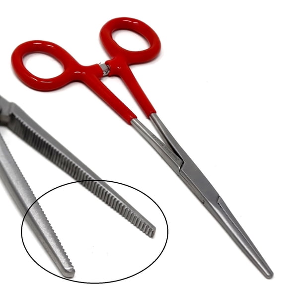 Stainless Steel Fishing Pliers Anglers Catch & Release Serrated Tool, Red Vinyl Grip 8" Straight