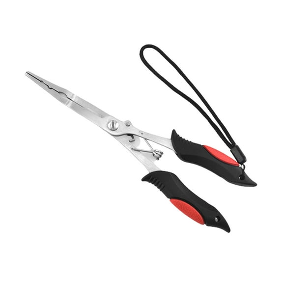 Stainless Steel Fishing Pliers with Lanyard for Hook Removal and Line Cutting in Freshwater or Saltwater - Red